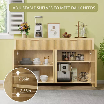 Gikpal 55’’ Modern Fluted Sideboard Cabinet, Entryway Table, Wooden Dresser for Bedroom with 2 Drawers & 2 Adjustable Shelves, Dining Room, Kitchen