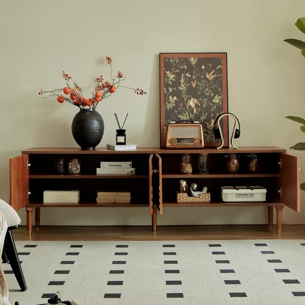 LOVSON 70.8'' Mid-Century TV Stand,with 4 Cabinet Storage Media Console, Wooden Entertainment Center for 55+ Inch TVs, for Living Room,Walnut