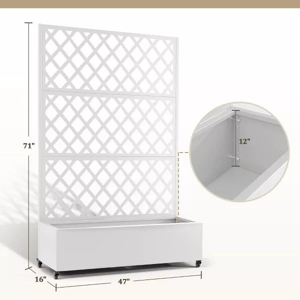 TOAOTBNBO Metal Raised Garden Bed with Diamond Lattice Trellis, Outdoor Planter Box with Wheels, Galvanized Garden Box for Patio