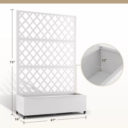 TOAOTBNBO Metal Raised Garden Bed with Diamond Lattice Trellis, Outdoor Planter Box with Wheels, Galvanized Garden Box for Patio