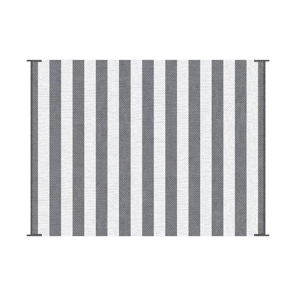 Resenkos Floor Mat Carpet,Indoor Door Mat,Reversible Outdoor Rug, 9'x 12' Waterproof Straw Floor Mat, Portable RV Camping Carpet, Gray & White Striped