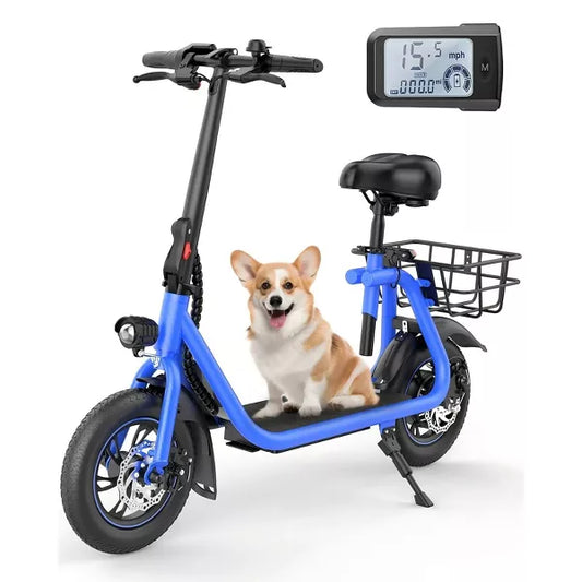 Mastgoal 450W Electric Scooter with Seat for Adults, 12 inch Commuter Electric Scooter with Basket, 280Wh Battery & 21 Mileage