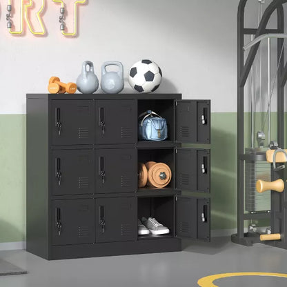 Munora - 9-Door Metal Employee Storage Locker with Locks - Steel Gym Lockers for Office/School - Black