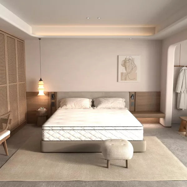 Wooakway King Size 79.9" L 76" W 12" H Hybrid Mattress in a Box with Gel Memory Foam Individually Wrapped Pocket Coils Innerspring