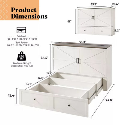 AMERLIFE Farmhouse Murphy Bed with Storage & Charging Station