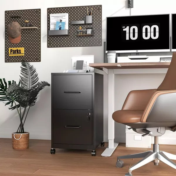 Munora - 2-Drawer Rolling File Cabinet with Lock - Mobile Storage for Letter/Legal/A4 Files - Black