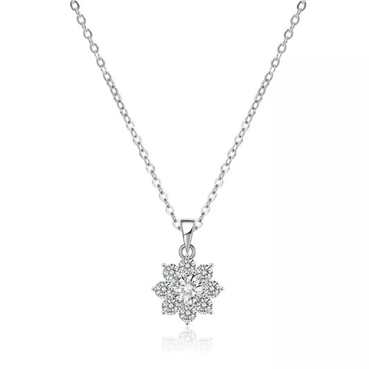 Molenia Flower Pendant Necklace for Women, 925 Sterling Silver Floral Pendant Cubic Zirconia Simple Dainty Jewelry Birthday Gifts for Women Her Mom