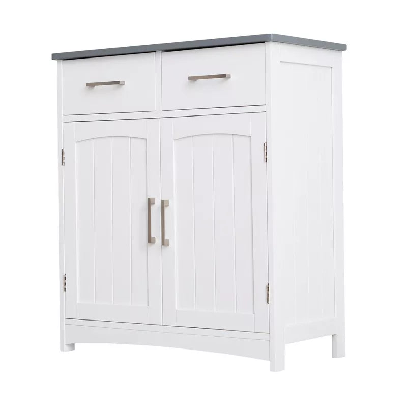 VANIRROR Sideboard Buffet Cabinet, Coffee Bar With Cabinet Two Drawers, Sideboard Cabinet for Kitchen, Living Room, Entryway, White And Gray Top