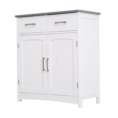 VANIRROR Sideboard Buffet Cabinet, Coffee Bar With Cabinet Two Drawers, Sideboard Cabinet for Kitchen, Living Room, Entryway, White And Gray Top