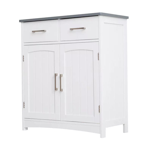 VANIRROR Sideboard Buffet Cabinet, Coffee Bar With Cabinet Two Drawers, Sideboard Cabinet for Kitchen, Living Room, Entryway, White And Gray Top
