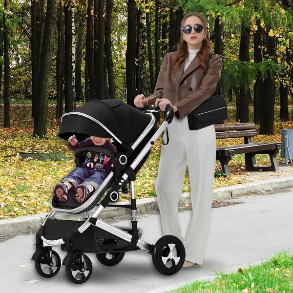 Kinder King Cozi 2 Convertible Baby Stroller, Folding High Landscape Infant Carriage, Adjustable Canopy, Diaper Bag, Anti-Shock