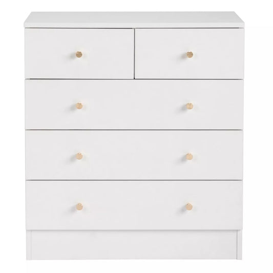 Resenkos 5 Drawer Dresser with Gold Handle, Nursery Dresser Chest Of Drawers Organizer,