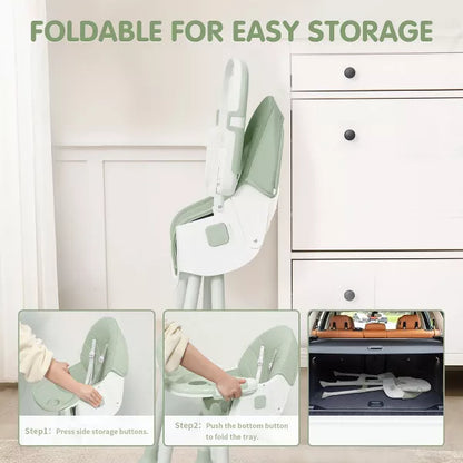 Napei 6- in -1 Baby High Chair with 5 -Point Safety Harness and Adjustable Dining Tray,Foldable High Chair for Space-Saving