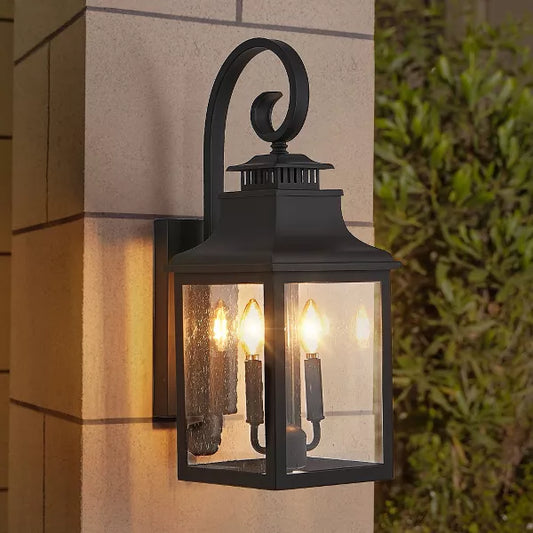 Wooakway Vintage 23"H Outdoor Wall Lantern Vintage Black Metal Sconce & Clear Seeded Glass for Porch Walkway Courtyard Patio Garage Bulb Not Included