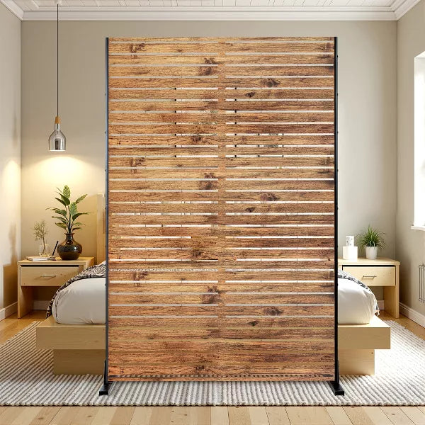 TOAOTBNBO 3-Panel Metal Privacy Screen, Decorative Privacy Fence Panels with Stand, Outdoor Privacy Screen for Patio, Natural Brown