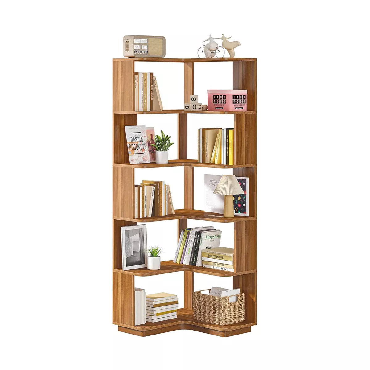 Resenkos Bookshelf, Bookcase Standing Shelf Unts,6-Tier Corner Bookshelf, 64.96" Corner Bookcase with Anti-Drop Panel,White