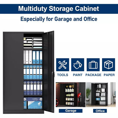 AOBABO 72 in. Tall Black Metal Storage Cabinet with 2-Doors and 4-Shelves, Steel Storage Freestanding Cabinet