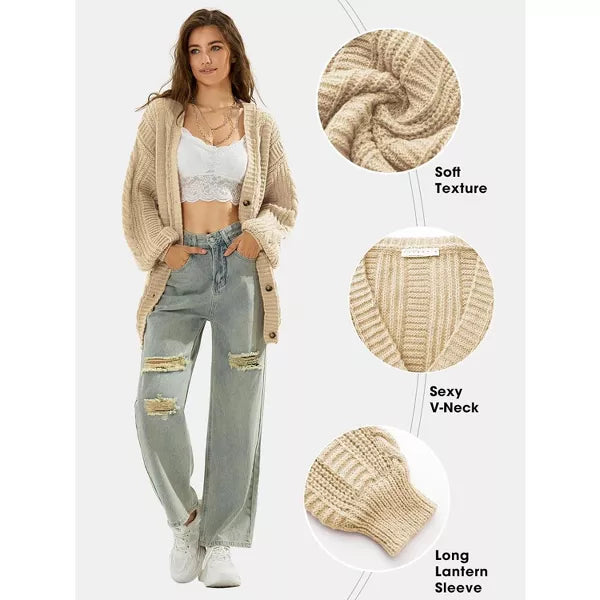 EXLURA Womens 2025 Oversized Cardigan Sweaters Fall Winter Lightweight Soft Knit Cardigan Open Front Button Outwear Coats