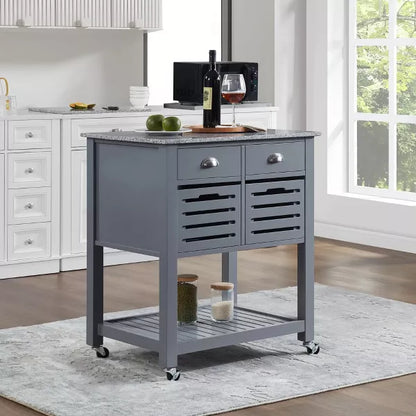Wooakway 36"H Mobile Indoor Kitchen Island Serving Cart with Underneath Breathable Storage Bin Drawer Marble Top 360¡ãSwivel Lockable Casters