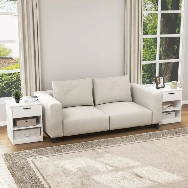 Resenkos Wood Nightstand With Charging Station, Bedside Table With Wood Drawers And Open Shelf, Night Stand With Storage For Bedroom,