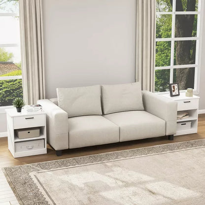 Resenkos Wood Nightstand With Charging Station, Bedside Table With Wood Drawers And Open Shelf, Night Stand With Storage For Bedroom,