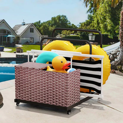 Maggift Wheelbarrows, Pool Cart with Wheels, Storage and Towel Rack, Storage Deck Box for Outdoor Patio Float,for patio, Brown, 31.5"*39.4"*37.6"