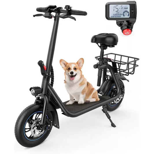 Mastgoal 450W Electric Scooter with Seat for Adults, 12 inch Commuter Electric Scooter with Basket, 280Wh Battery & 21 Mileage