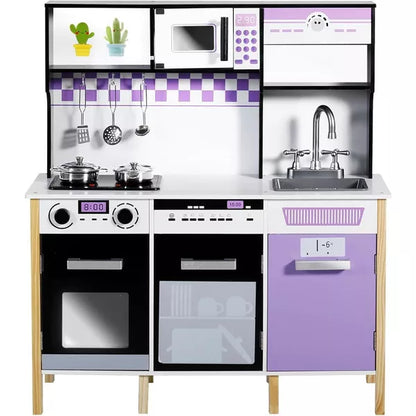 Kinder King Wooden Kids Play Kitchen, Toy Kitchen Playset for Toddler, Realistic Kitchen Set w/Lights & Sounds, Gift for Boys Girls Age 3+, Purple