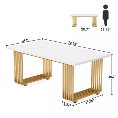 Resenkos Computer Desk, Office Desk, Study Desk,70.9" Executive Desk, Modern Office Computer Desk Conference Table,White & Gold