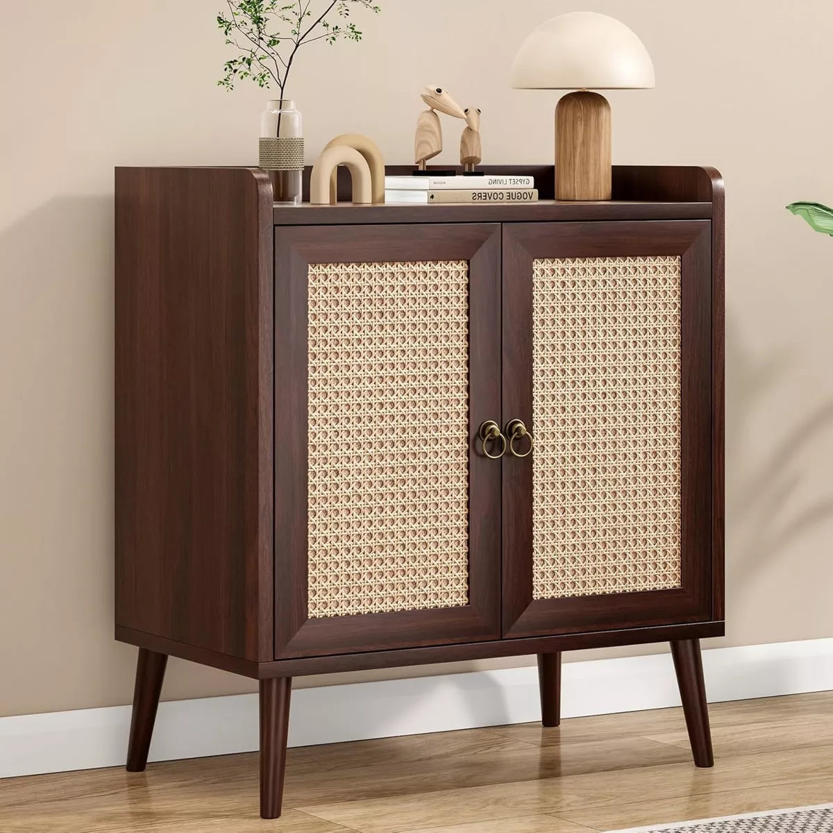 Fontoi Decorative Storage Cabinets, Sideboard Cabinet with Storage, Cabinet with 2 Doors, Storage Cabinet with Baffle Strip, Brown, 15"*26.4"*30"