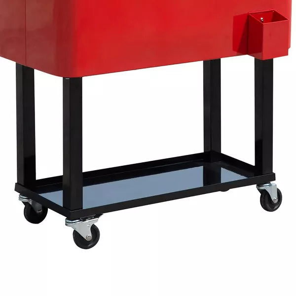 Resenkos 80 QT Rolling Cooling Bins Ice Chest on Wheels Outdoor Stand Up Drink Cooler Cart for Party, Red