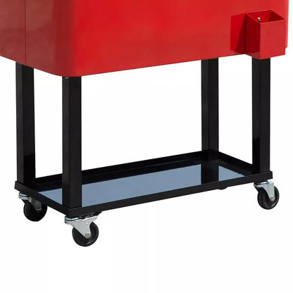 Resenkos 80 QT Rolling Cooling Bins Ice Chest on Wheels Outdoor Stand Up Drink Cooler Cart for Party, Red