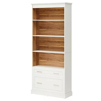 Resenkos Bookshelf, Bookcase Standing Shelf Unts,72" Bookshelf with Drawers, Freestanding 5-Shelf Bookcase Display Shelf,White
