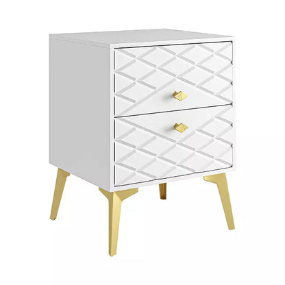 Resenkos 1Pcs Nightstand, 2 Drawer Dresser for Bedroom, Small Side Table, Bedside Furniture, Night Stand, End Table with Gold Handle, White