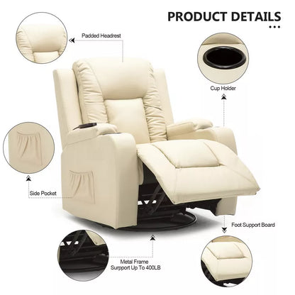 COMHOMA Swivel Rocker Recliner Chair PU Leather Rocking Sofa with Heated Massage