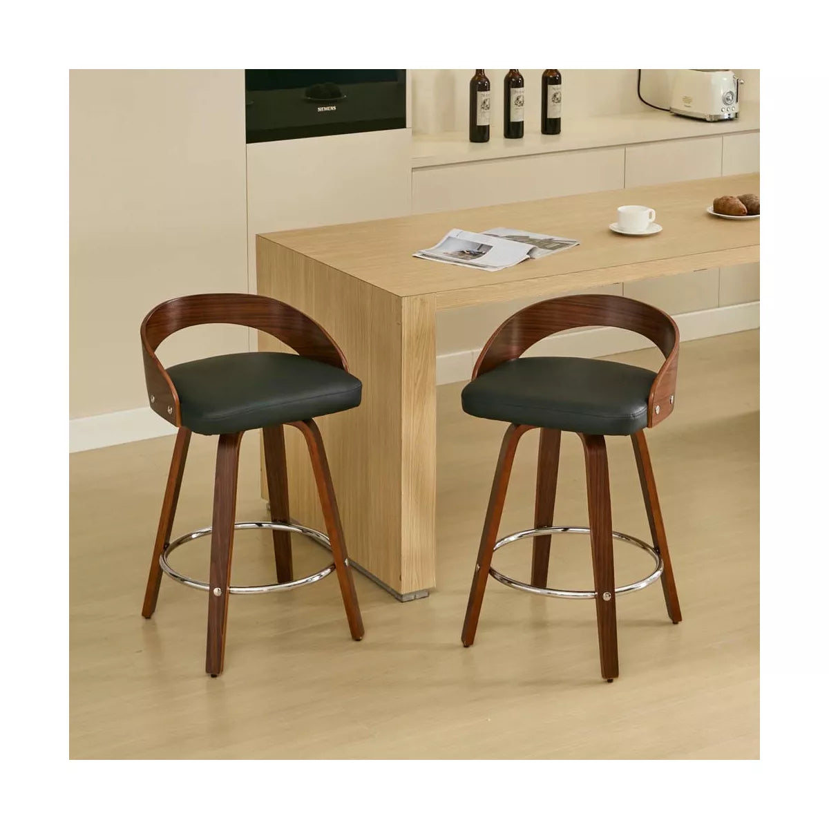 Resenkos Counter Bar Stools, Counter Stool,Bar Stools Set of 2, Swivel Bar Height Stools with Low Back and Soft Cushion Seat(Black)