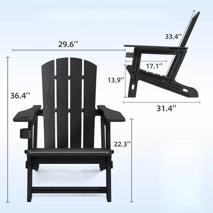 VisioGear Patio Accent Chairs, Patio Adirondack Chair with Cup Holder, Outdoor Comfortable Set for Backyard, Black, 31.4"*29.6"*36.4"