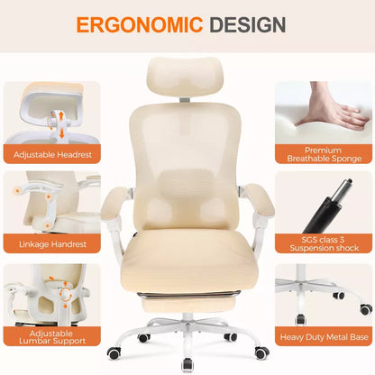 COMHOMA Mesh Office Chair, Ergonomic High Back Executive Chair with Adjustable Lumbar Support, Wide Seat