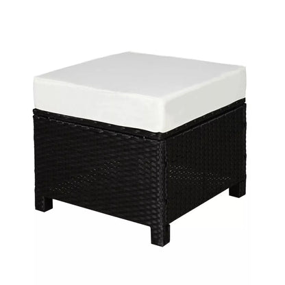 Resenkos Outdoor Footstool Footrest,20" Patio Wicker Ottoman, Multipurpose Outdoor PE Rattan Footrest, Black, Cream White