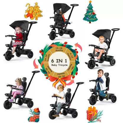 Kinder King Baby Stroller Tricycle, 6 in 1 Kids Trike w/Adjustable Push Handle, Rotatable Seat