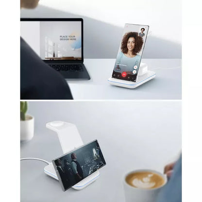 GreenEver Wireless Charging Station 3-in-1 Phone Charger Stand for Galaxy Watch7 Pro/4/3/Active2/1-S24-S23 Ultra/S22-S20/Note 20 White
