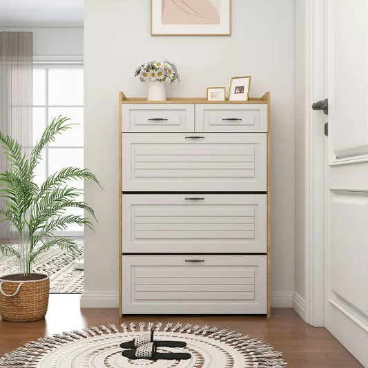 Resenkos Yardi Yard Shoe Cabinet with 3 Doors and 2 Drawers, 5-Drawers Dresser with Metal Handles, Large Space for Storage, 49.22 inch High Cabinet