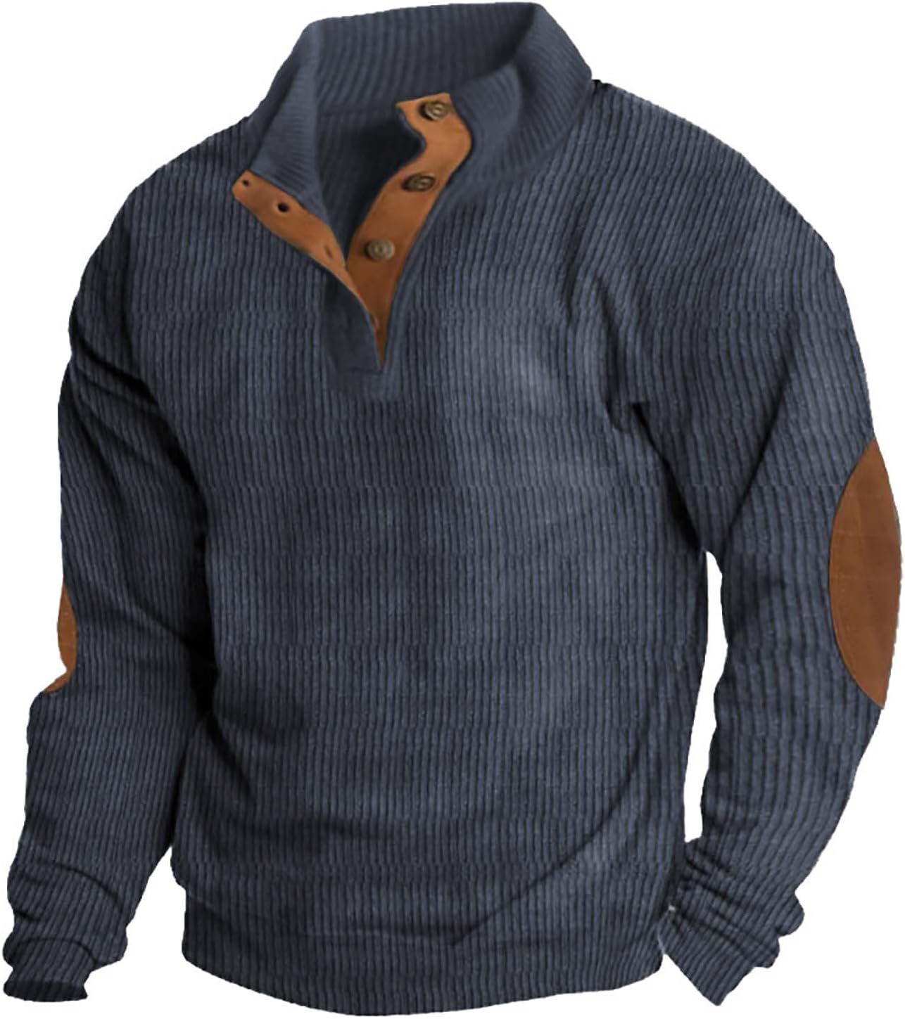 HOYUFEI Mens Corduroy Shirt Lapel Collar Button Up Pullover Mock Neck Long Sleeve Sweaters Polo Sweatshirts with Elbow Patches