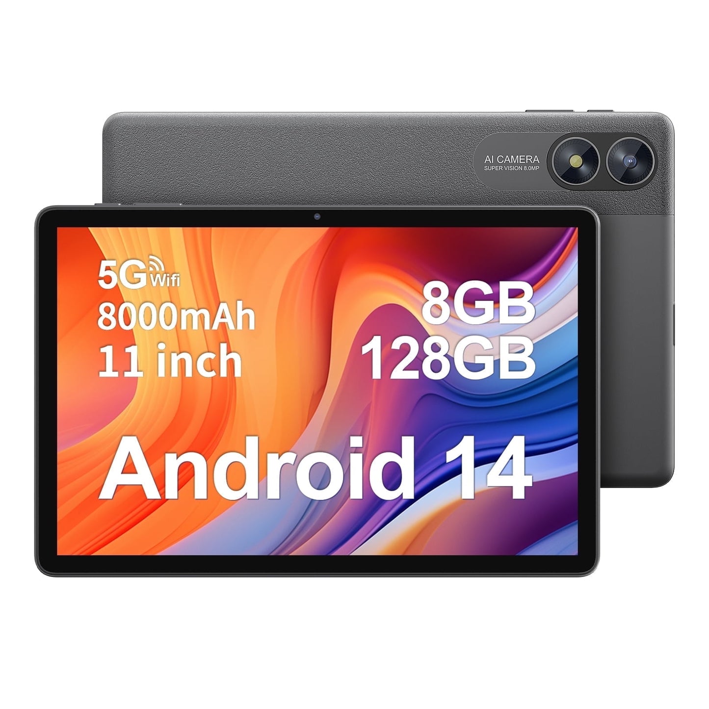 Tablet 11 inch, Android 14 Tablets, 8GB RAM 128GB ROM 1TB Expand Computer Tablets, Octa Core Processor 8000mAh Battery, 1280x800 IPS Touch Screen, 2+8MP Dual HD Camera, Bluetooth Wifi Tablet PC, Grey
