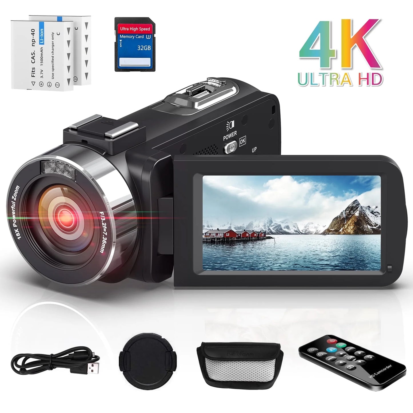 MARVUE Video Camera 4K Camera 48MP 30FPS Camcorder 18X Digital Zoom 3.0" LCD Touch Screen Vlogging Camera for YouTube with IR Night Vision