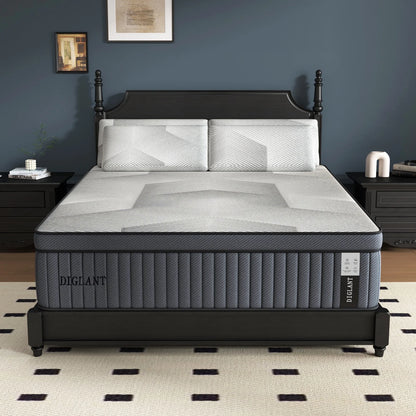 Queen Mattress, 14 Inch Hybrid Mattress, Plush Feel Soft Memory Foam Queen Size Mattress in a Box and Pocket Springs, Balance Support & Pain-Relief