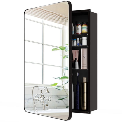 VANCORE 16x24 Inch Recessed Medicine Cabinets for Bathroom with Mirror, Wall Mount Mirrored Vanity Chest, Large Storage Cabinet with Adjustable Shelves - Matte Black Framed