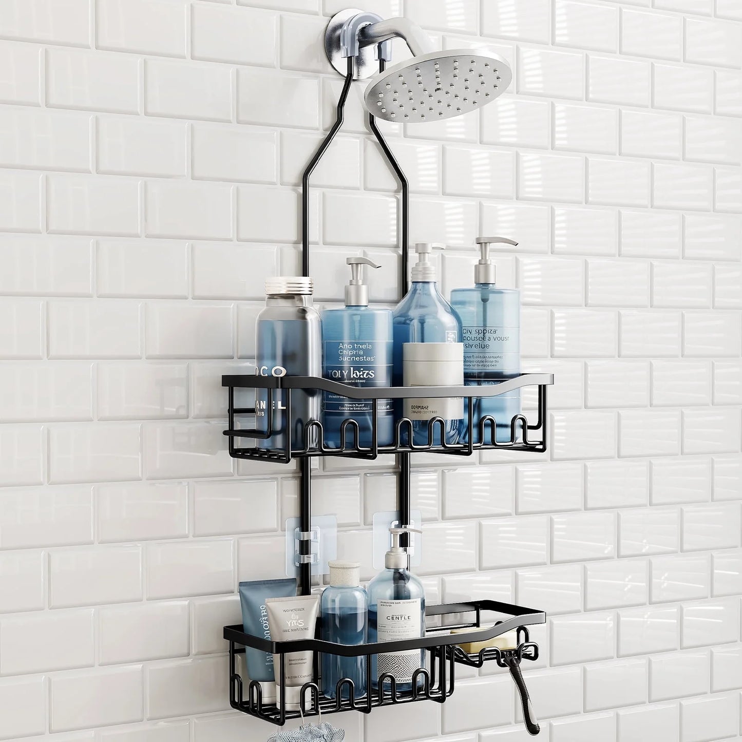 VANCORE Rustproof Shower Caddy over Shower Head - Height Adjustable Hanging Shower Caddy Shower Organizer with Hooks Shampoo Soap Holder