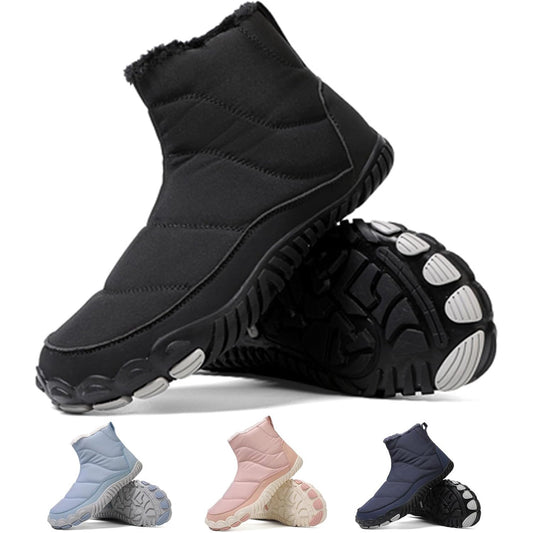 Women's Leather Winter Waterproof Snow Boots Comfortable Warm Fur Lined Non Slip Side Zipper Outdoor Ankle Short Booties for Walking Hiking