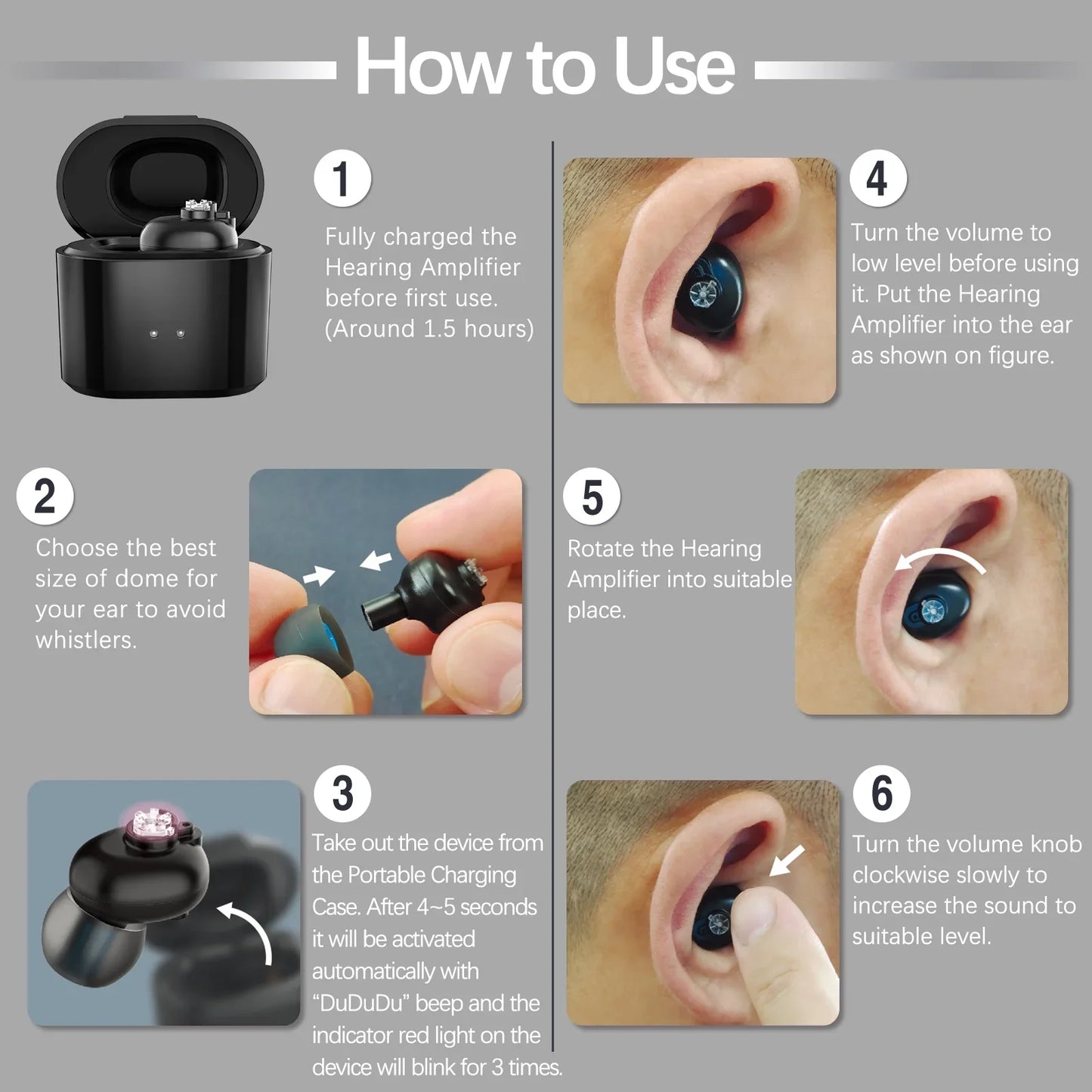 Delmicure VHP-1611 Digital Hearing Aid for Seniors with 16 Channels & 4 Modes, Rechargeable Hearing Amplifier with Portable Charging Case, Single(Black)